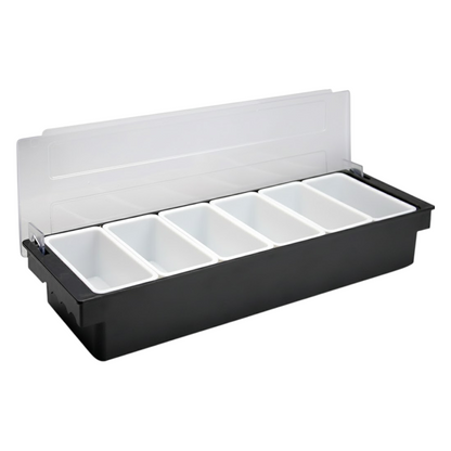 Black Plastic Condiment Holder with Clear Flip Lid & Integrated Carry Handles - 6-Compartment - Food-Safe – Professional Garnish & Topping Station - Premium  from Chabrias Ltd - Just £17.99! Shop now at Chabrias Ltd