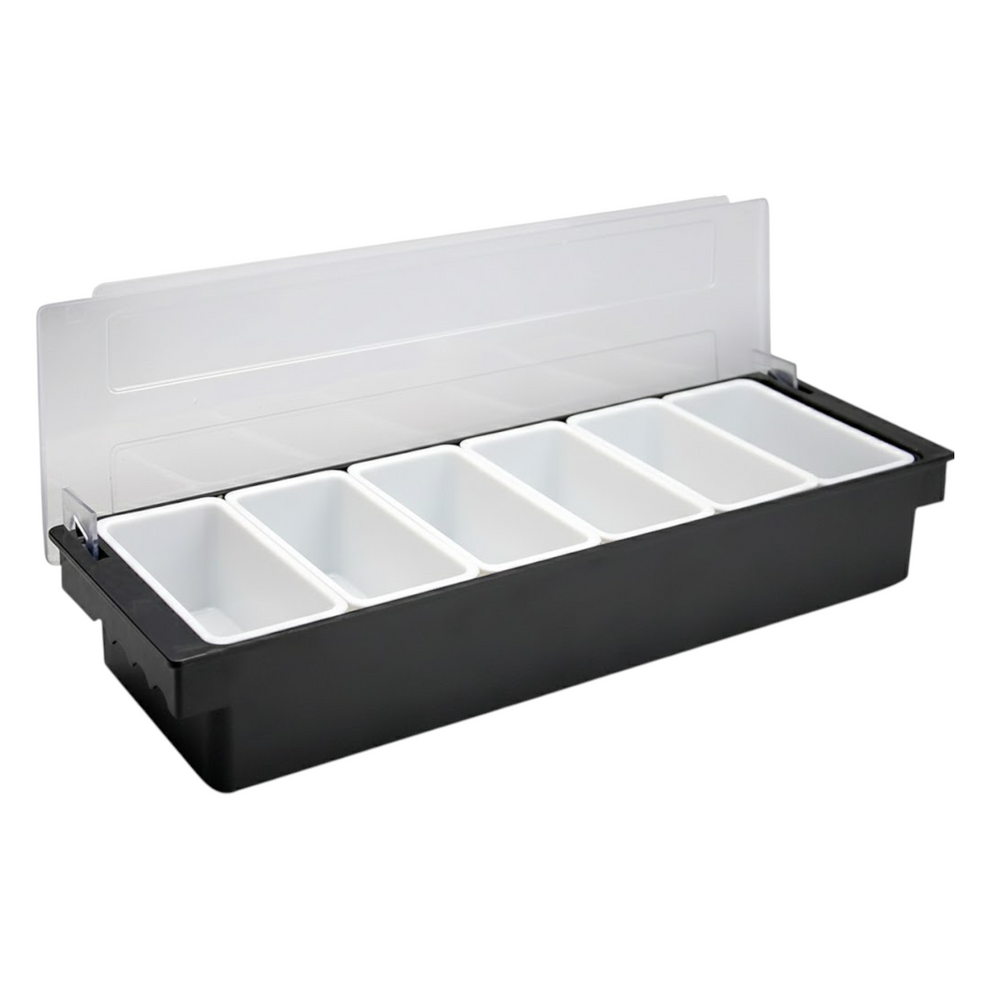 Black Plastic Condiment Holder with Clear Flip Lid & Integrated Carry ...
