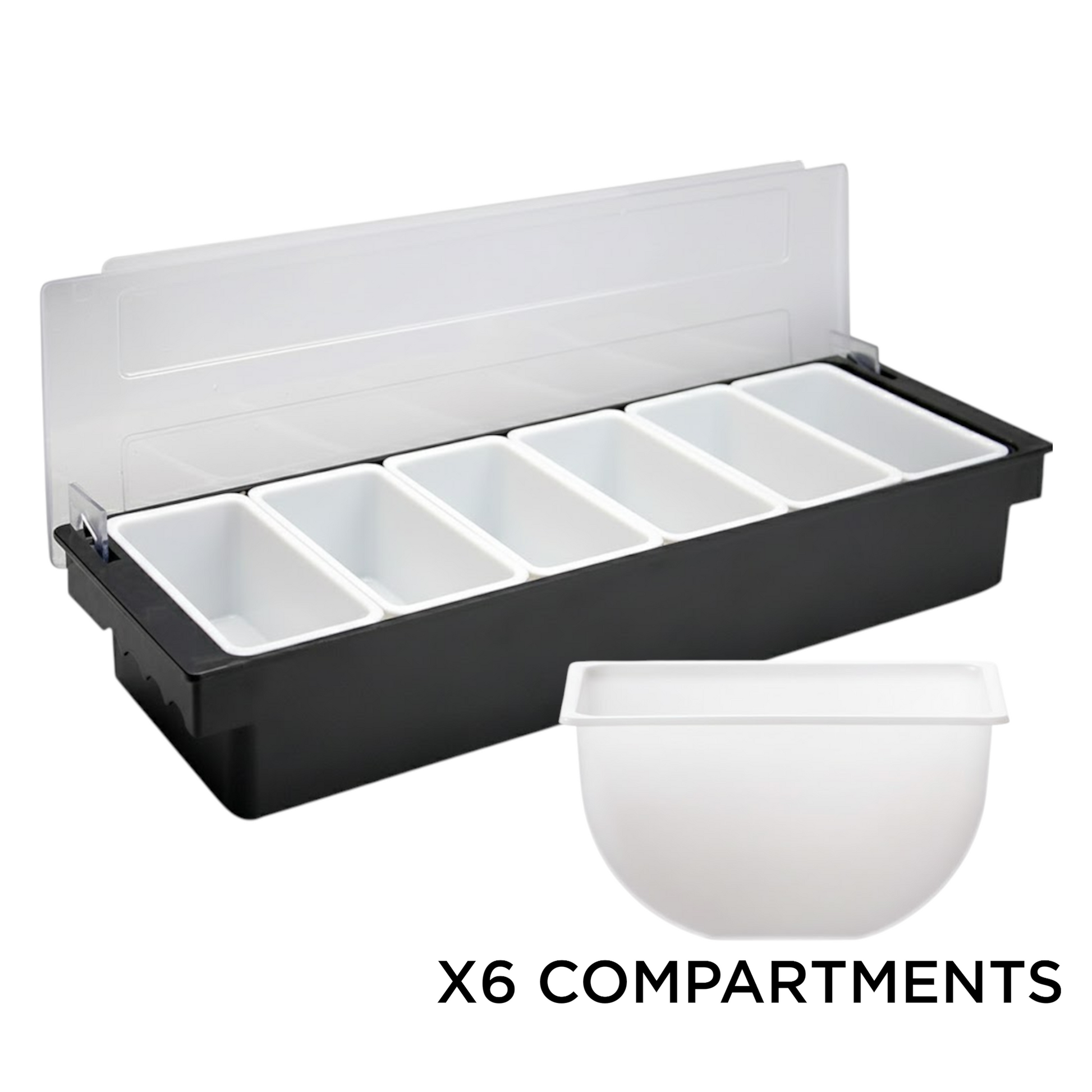 Black Plastic Condiment Holder with Clear Flip Lid & Integrated Carry Handles - 6-Compartment - Food-Safe – Professional Garnish & Topping Station - Premium  from Chabrias Ltd - Just £17.99! Shop now at Chabrias Ltd
