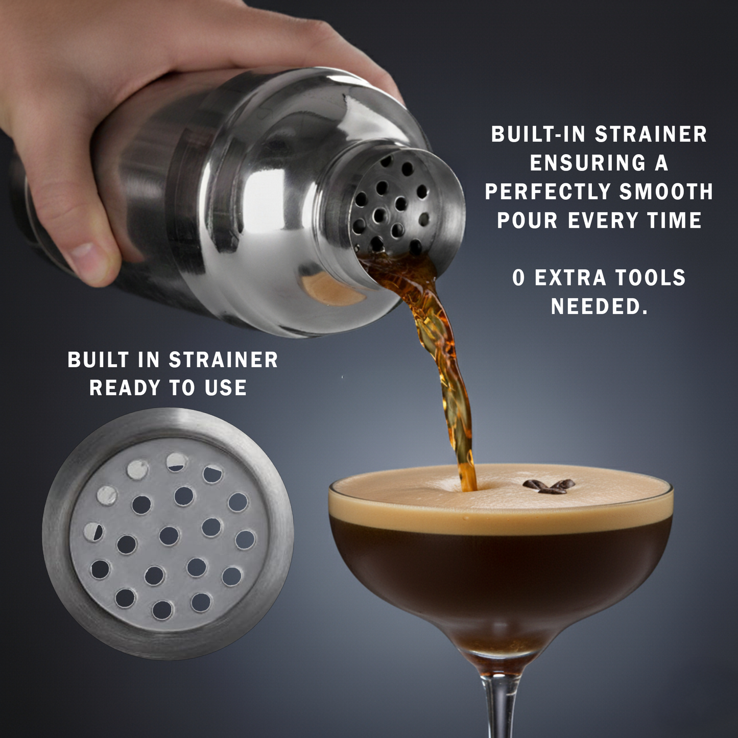750ml Stainless Steel Cocktail Shaker with Built-in Strainer – Professional 3-Piece Bar TooL - Premium Kitchen from Chabrias Ltd - Just £7.99! Shop now at Chabrias Ltd