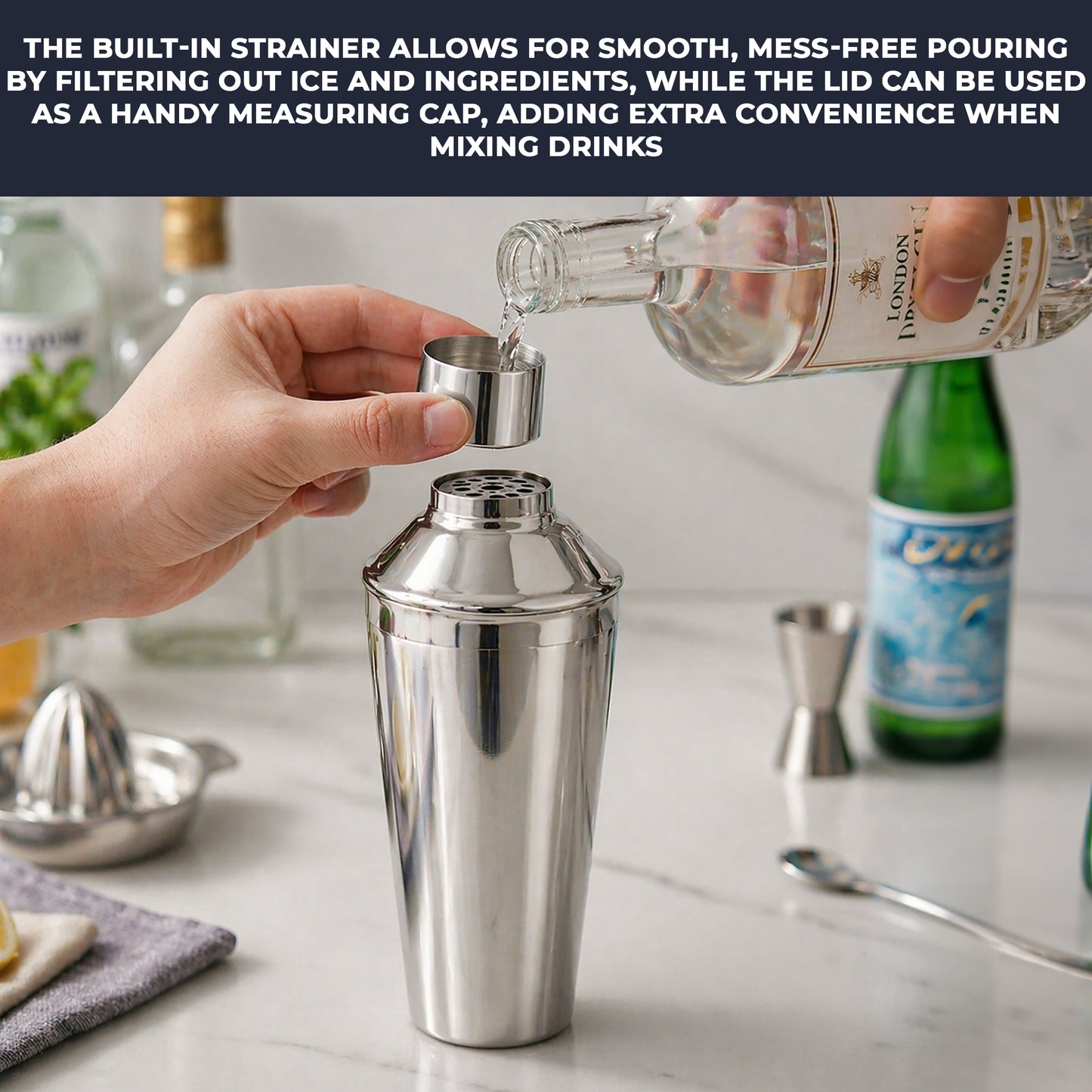 Premium Stainless Steel Cocktail Shaker Set 3 Piece 750ml Built-In Strainer Professional Bartender Kit Leakproof Dishwasher Safe