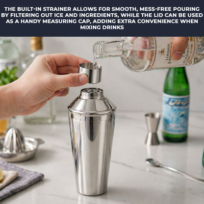 Premium Stainless Steel Cocktail Shaker Set 3 Piece 750ml Built-In Strainer Professional Bartender Kit Leakproof Dishwasher Safe