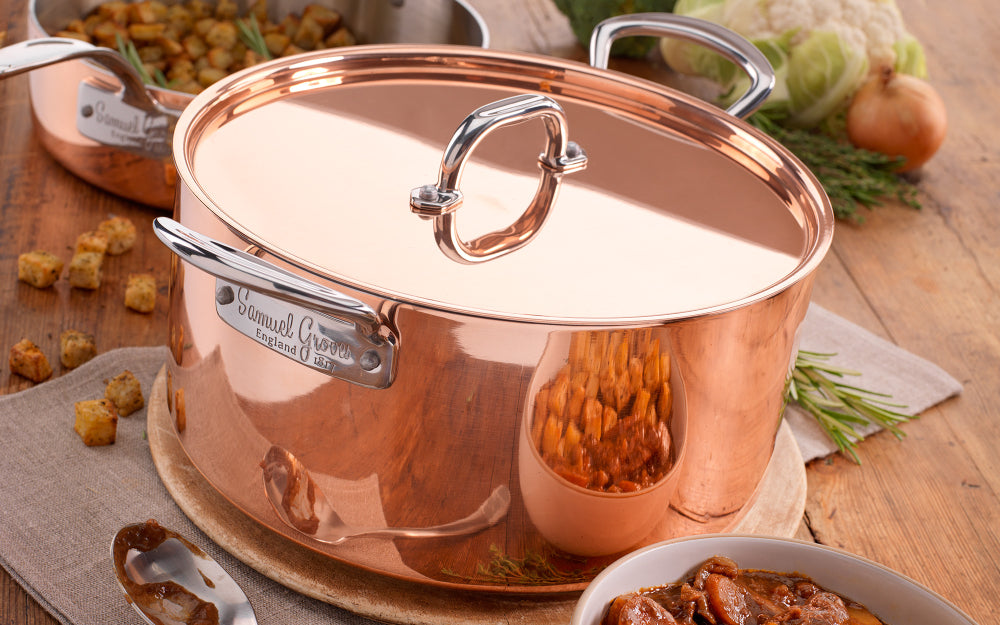 20cm copper induction casserole pan, with lid