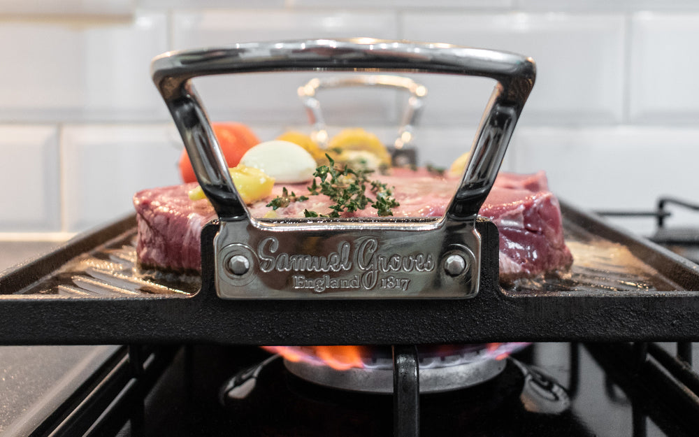 Britannia Cast Iron Square Griddle, With Side Handles (26cm) - Premium Kitchen from Samuel Groves - Just £129.99! Shop now at Chabrias Ltd