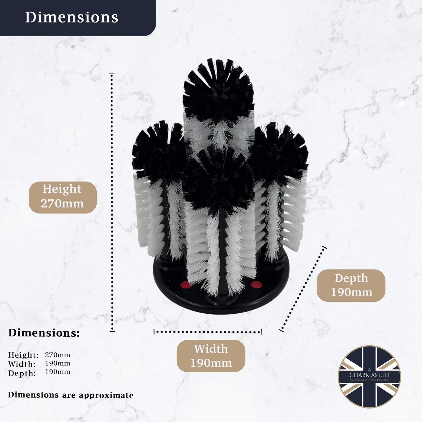 5 Brush Glass Washer with Suction Cup Base (Extended Centre Brush) - Premium Home from Chabrias Ltd - Just £21.99! Shop now at Chabrias Ltd