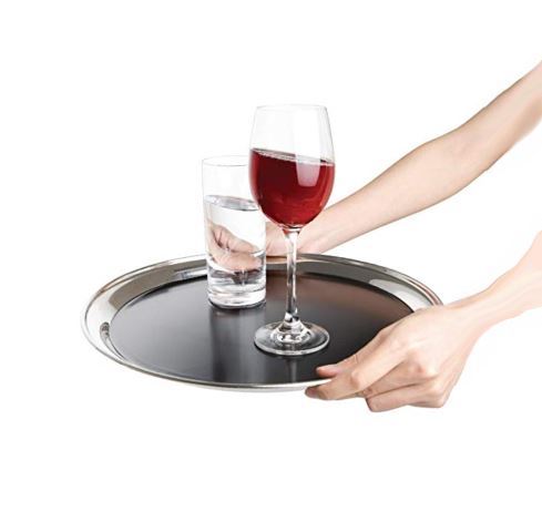 14" Round Serving Bar Tray Stainless Steel Pub Club Restaurant Non-Slip - Premium Kitchen from Chabrias Ltd - Just £14.99! Shop now at Chabrias Ltd