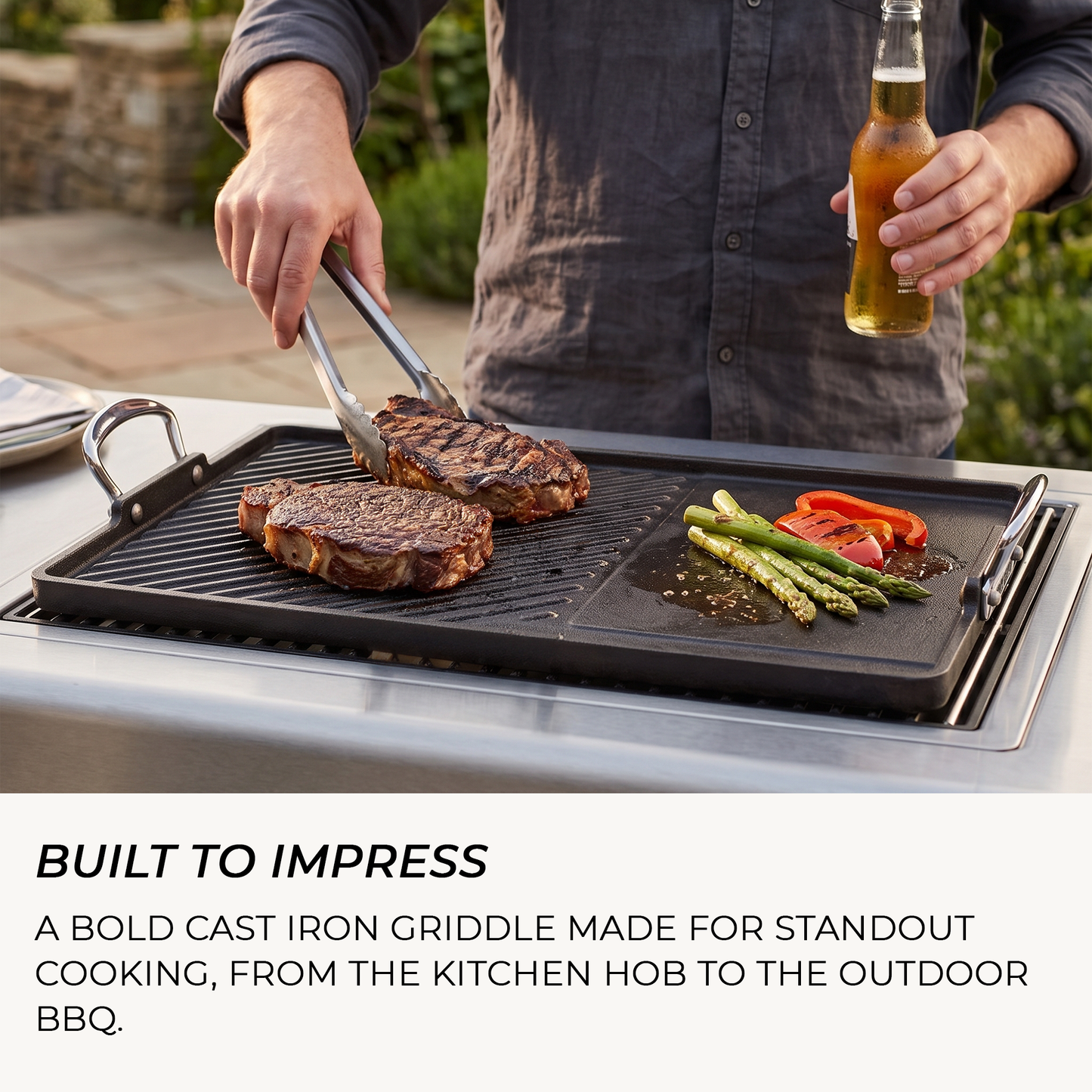 45cm cast iron hob griddle plate designed to sit across two burners