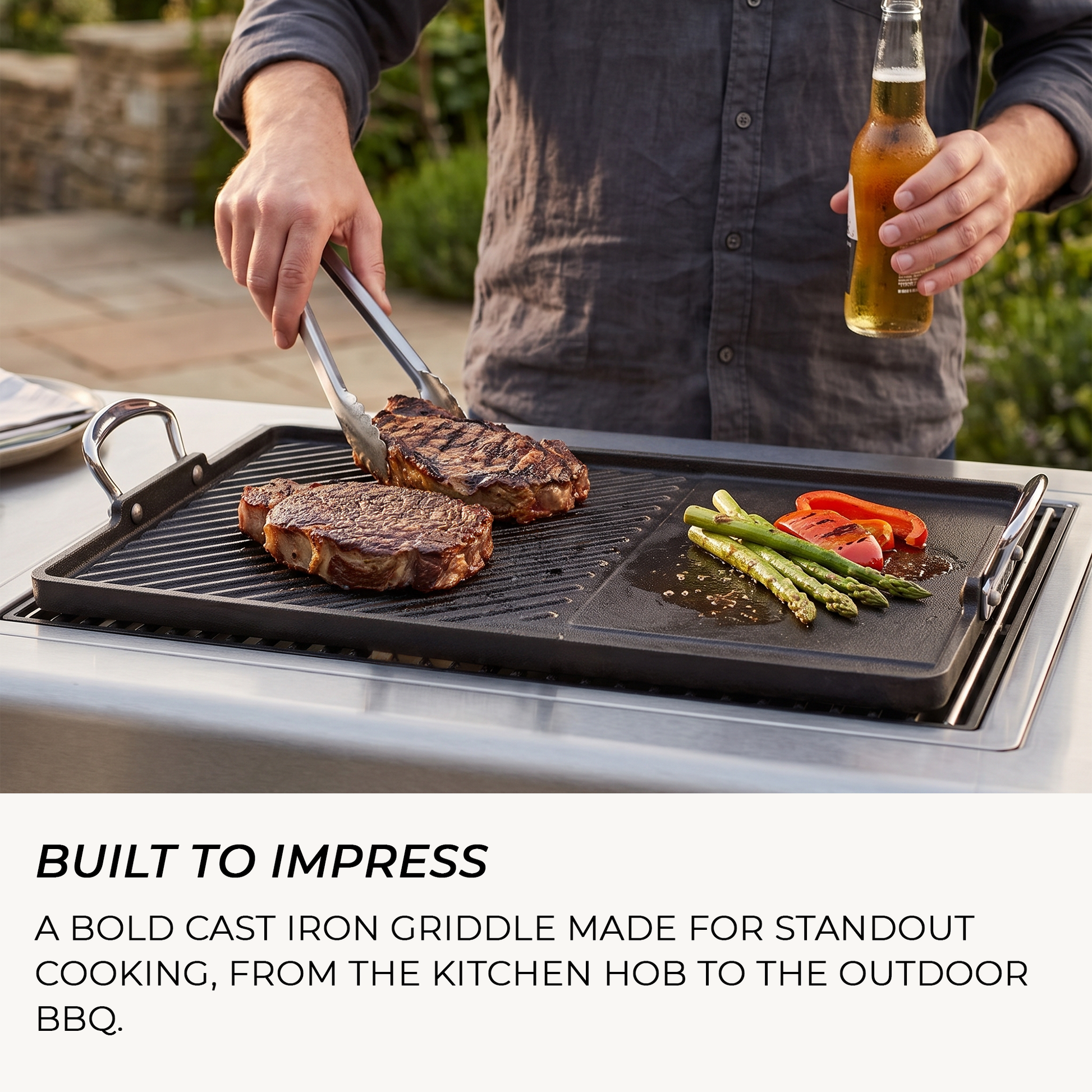 45cm cast iron hob griddle plate designed to sit across two burners