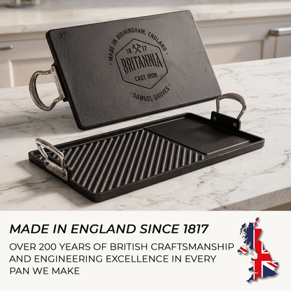 Samuel Groves cast iron double burner griddle on white background