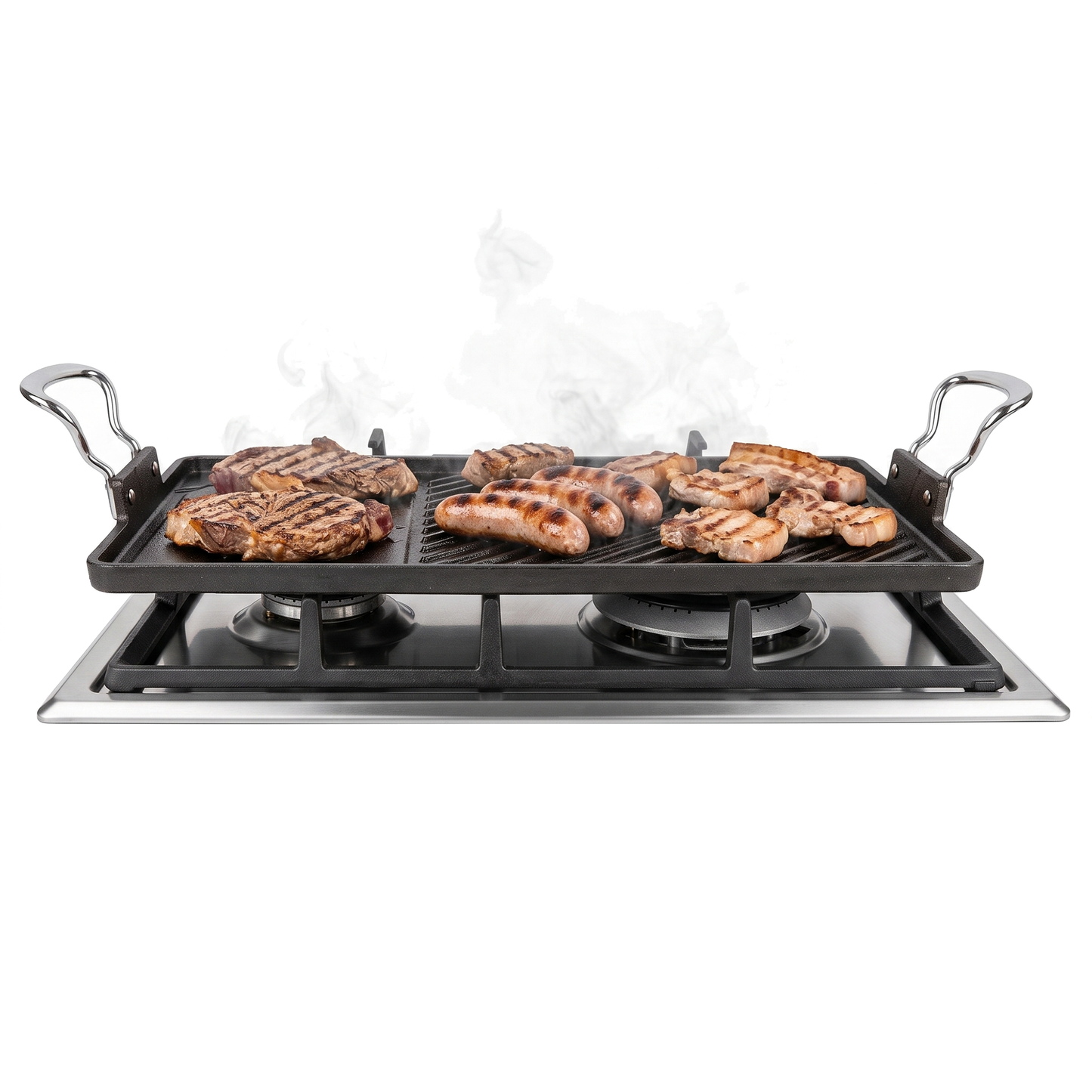 Premium recycled cast iron BBQ griddle for indoor and outdoor cooking