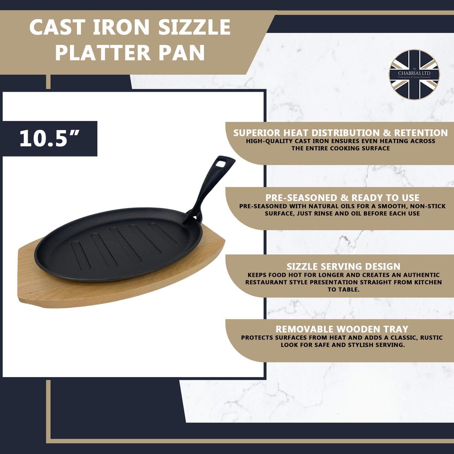 Sizzle Platter Cast Iron, Oval, with Light Wood Undertray & Handle