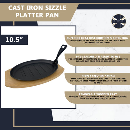 Sizzle Platter Cast Iron, Oval, with Light Wood Undertray & Handle