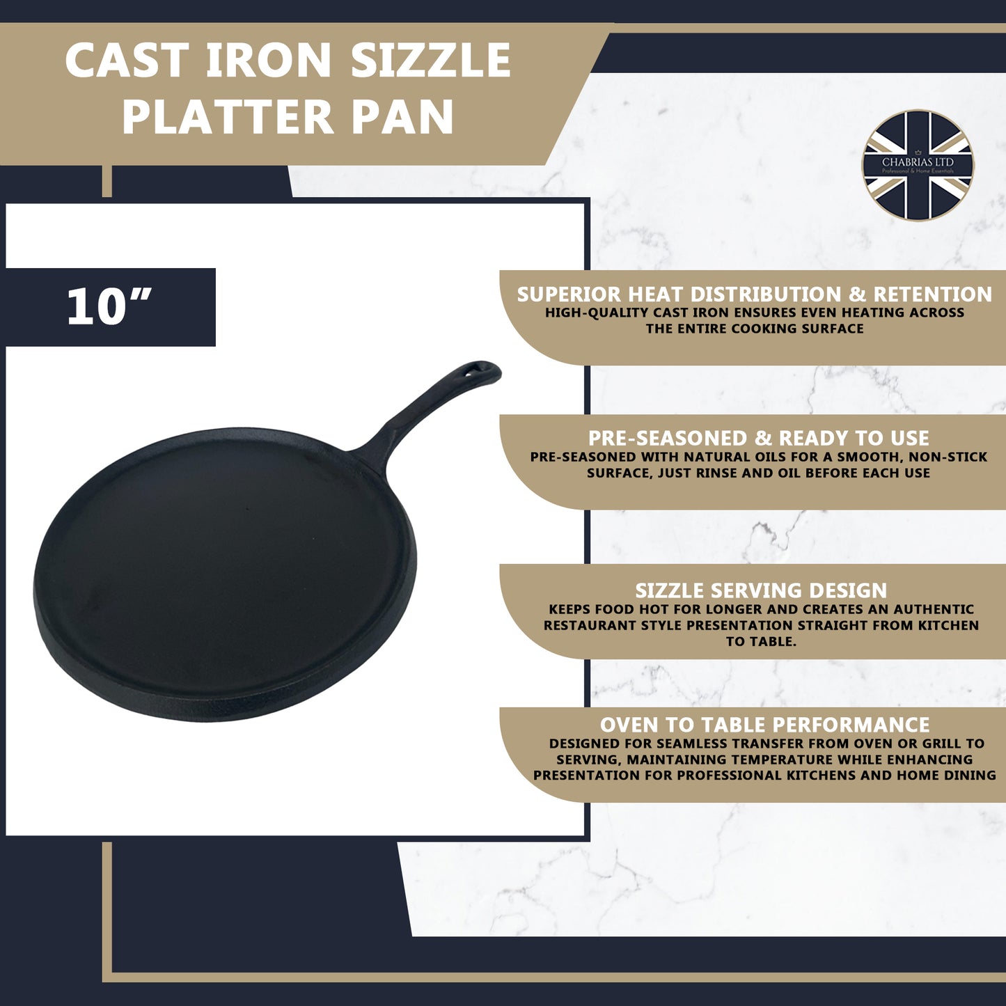 Cast Iron Round Skillet Pan, 23cm
