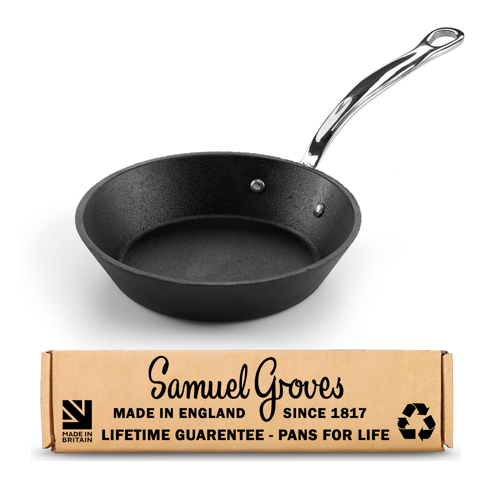Britannia 20cm cast iron frying pan made in Great Britain by Samuel Groves