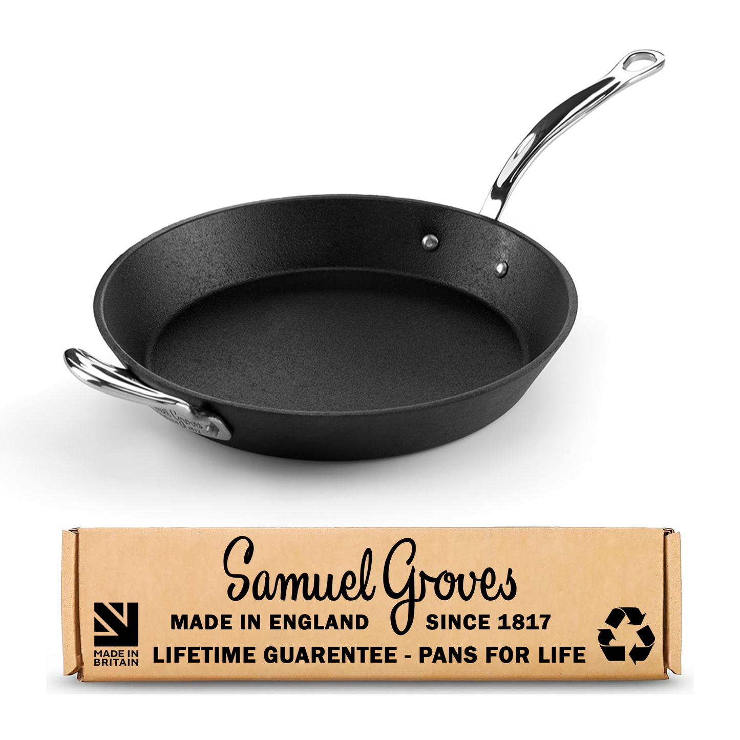 Britannia 24cm cast iron frying pan made in Great Britain by Samuel Groves