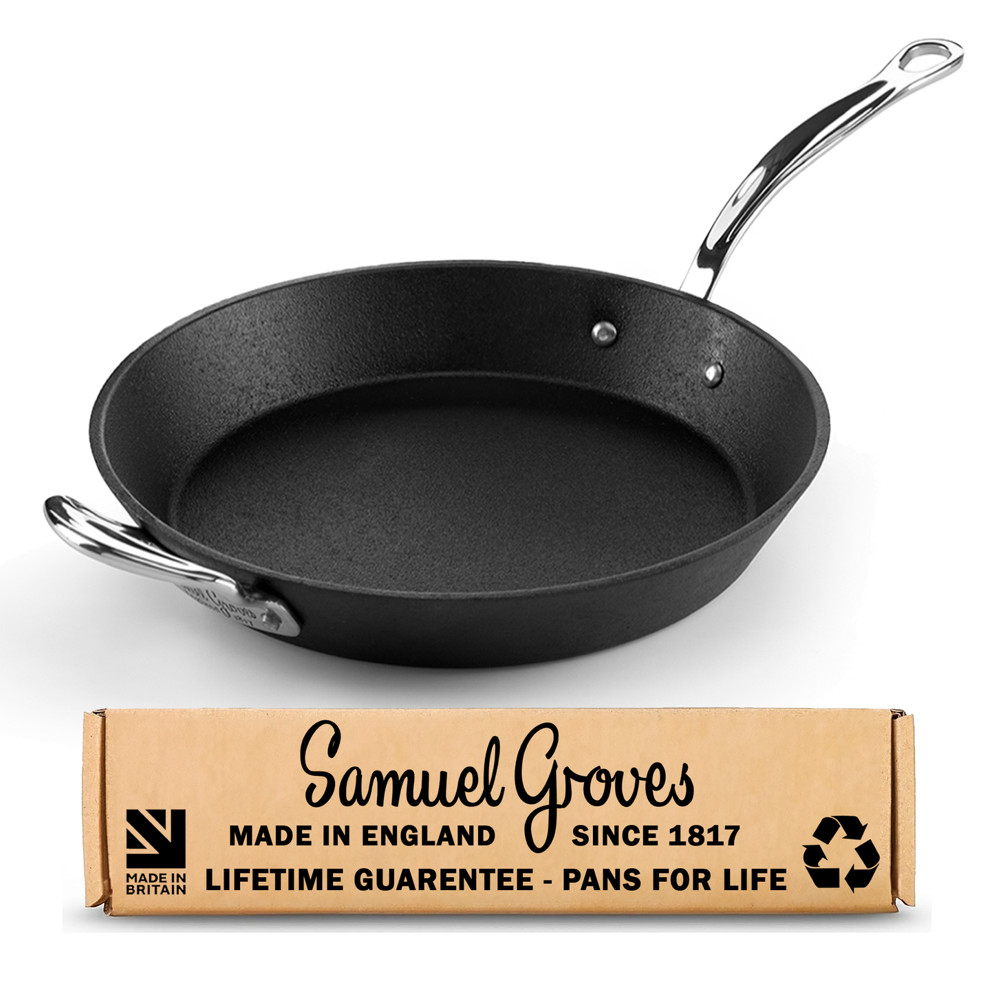 Britannia 28cm cast iron frying pan made in Great Britain by Samuel Groves