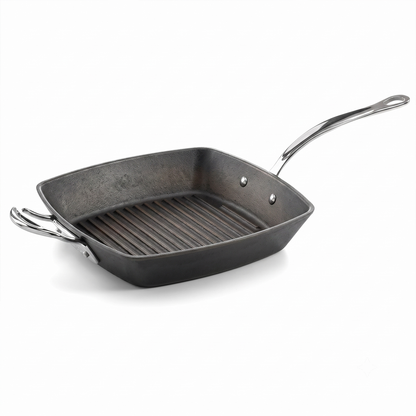 Samuel Groves cast iron square grill pan with raised ridges on white background