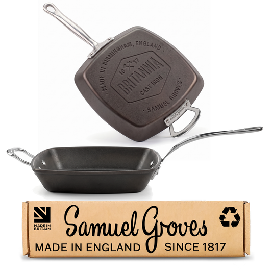 Samuel Groves Britannia 26cm cast iron square griddle pan with long stainless steel handle