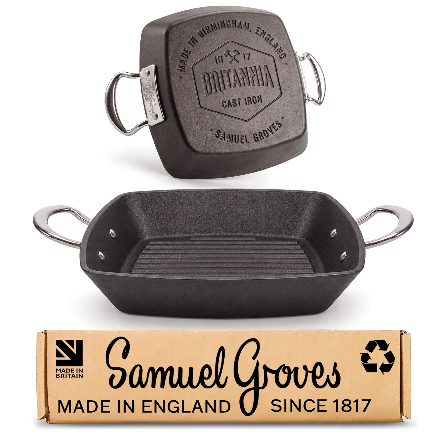 Samuel Groves Britannia 26cm cast iron square griddle pan with two side handles