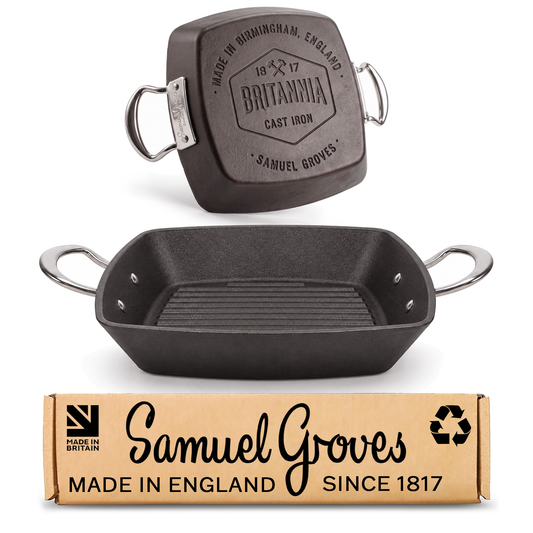 Samuel Groves Britannia 26cm cast iron square griddle pan with two side handles
