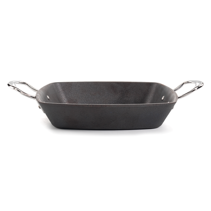26cm square cast iron griddle pan with raised ridges for steak chicken fish and vegetables