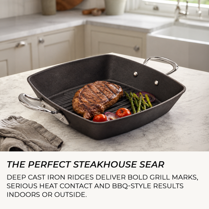 Samuel Groves Britannia side handle griddle pan suitable for induction hob and BBQ cooking