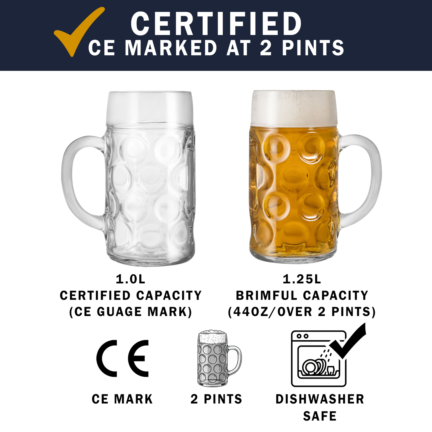 2 Pint German Beer Stein Glass – Dimpled Beer Mug | Oktoberfest Glass UK - Premium Home from Chabrias Ltd - Just £11.99! Shop now at Chabrias Ltd