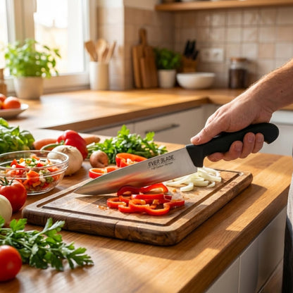 Chef Knife 200mm - Japanese Stainless Steel, Black Handle | Ever Blade