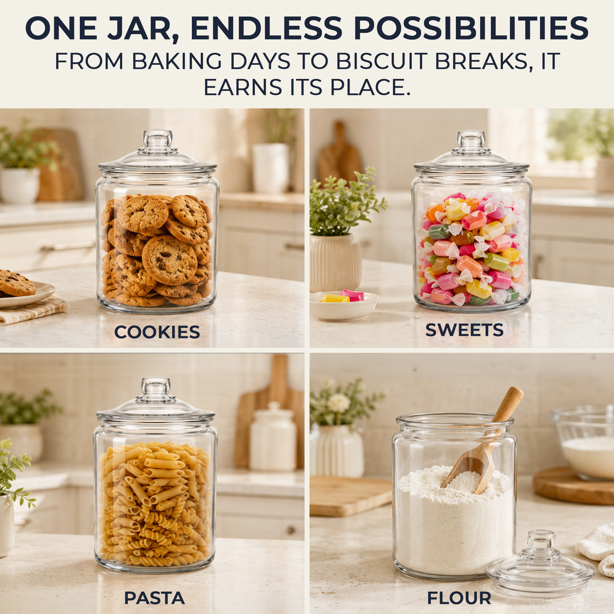 Anchor Hocking Heritage Hill 1.9L Heavyweight Glass Storage Jar with Loose-Fit Lid