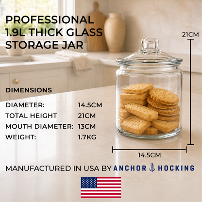 Anchor Hocking Heritage Hill 1.9L Heavyweight Glass Storage Jar with Loose-Fit Lid