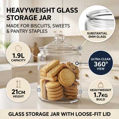 Anchor Hocking Heritage Hill 1.9L Heavyweight Glass Storage Jar with Loose-Fit Lid