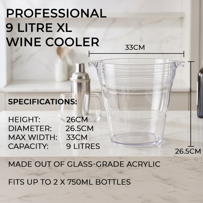 Clear two-bottle wine cooler with ice for Champagne, Prosecco and wine