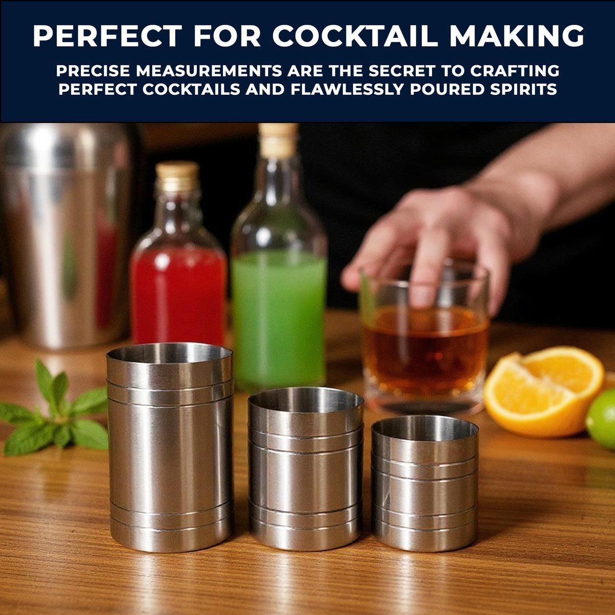Stainless Steel Thimble Measures Set of 6 Spirit & Wine Measuring Cups