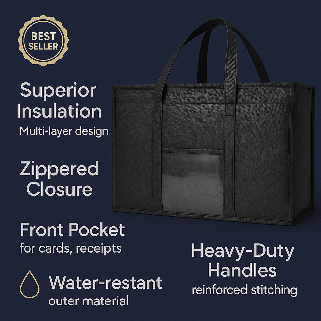 Insulated Food Delivery Bag – 59L Large Reusable Cooler Tote – Professional-Grade Thermal Transport for Catering & Delivery - Premium Food Storage Boxes from Chabrias Ltd - Just £18.99! Shop now at Chabrias Ltd