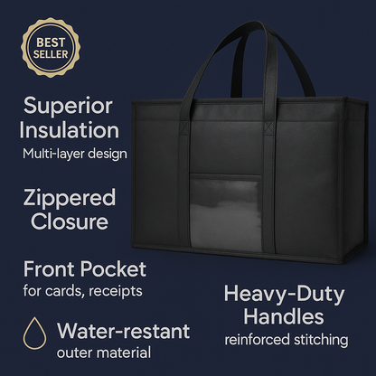 Insulated Food Delivery Bag – 59L Large Reusable Cooler Tote – Professional-Grade Thermal Transport for Catering & Delivery - Premium Food Storage Boxes from Chabrias Ltd - Just £18.99! Shop now at Chabrias Ltd