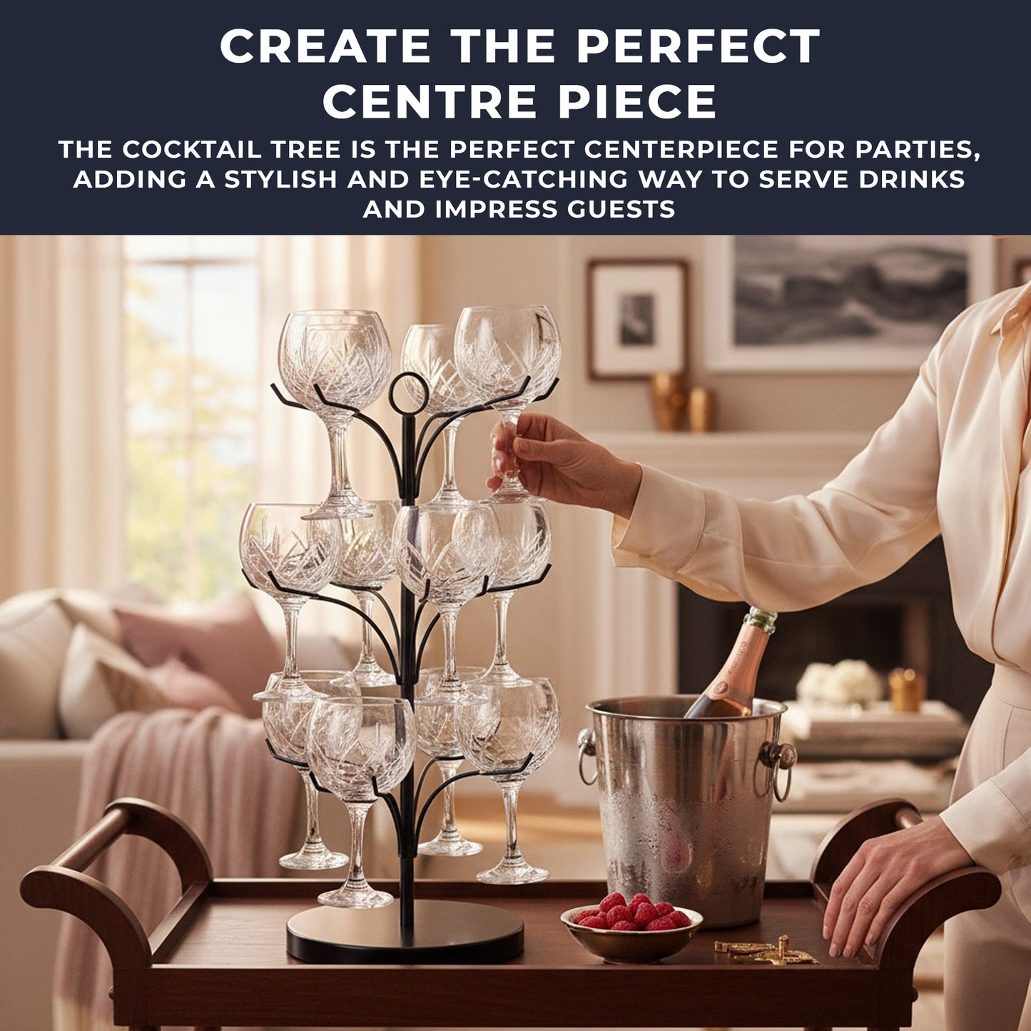 Luxury Barware Cocktail Tree Stand Set with 12 Gin Glasses for Home Bars & Events - Premium Barware from Chabrias Ltd - Just £125.99! Shop now at Chabrias Ltd