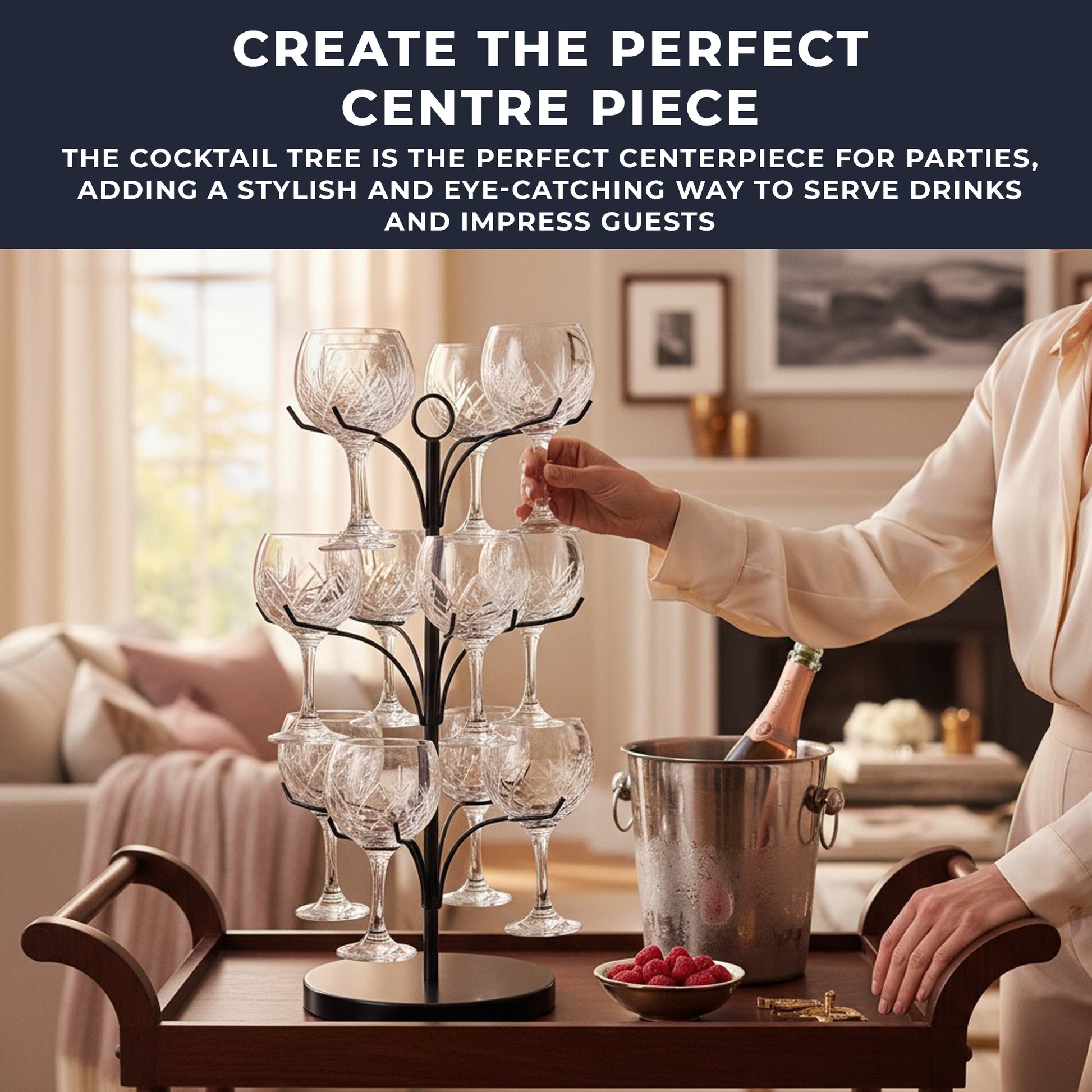 Luxury Barware Cocktail Tree Stand Set with 12 Gin Glasses for Home Bars & Events - Premium Barware from Chabrias Ltd - Just £125.99! Shop now at Chabrias Ltd