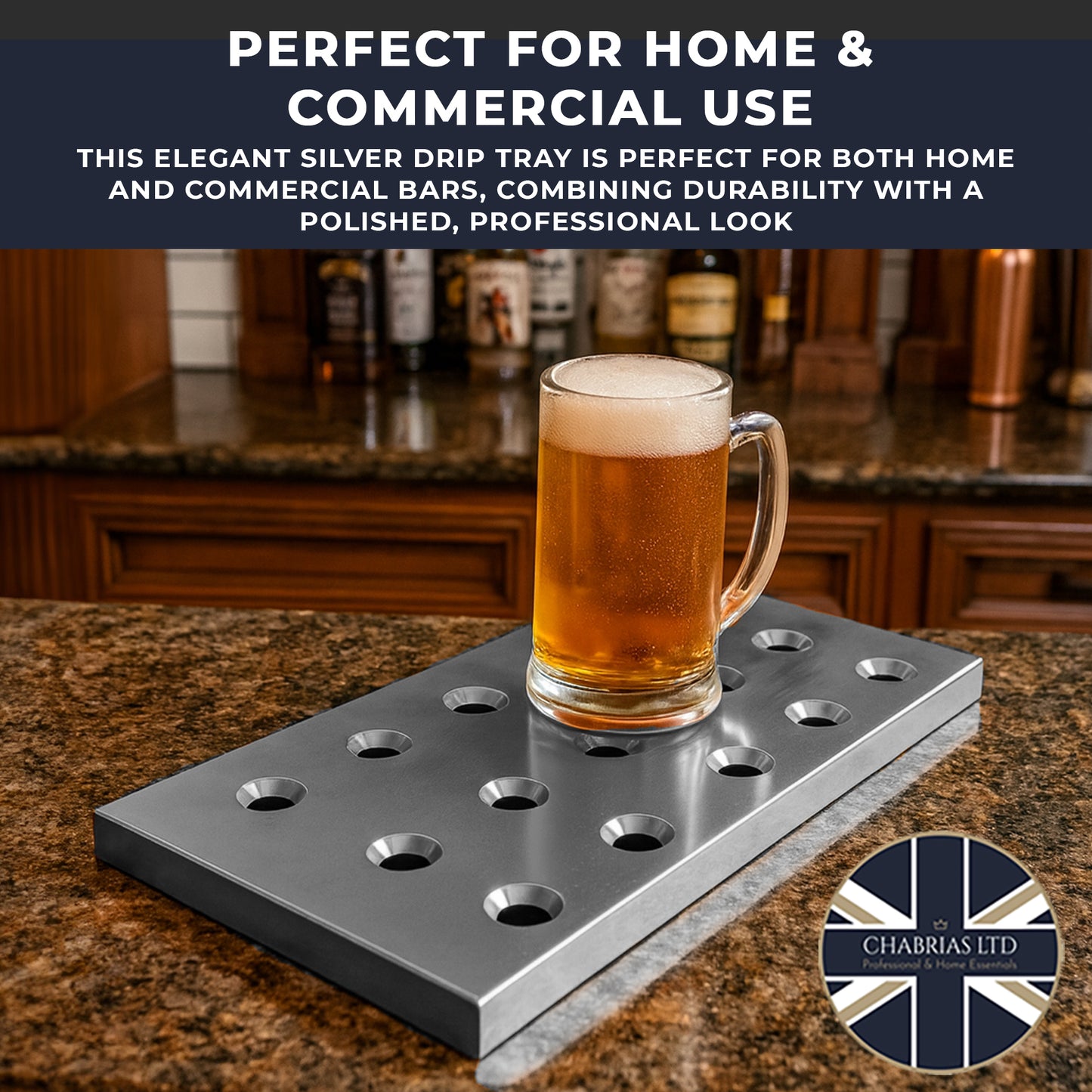 Polished Bar Drip Tray Rectangular Spill Tray for Home Bars, Pubs & Drink Stations - Premium Home from Chabrias Ltd - Just £29.99! Shop now at Chabrias Ltd