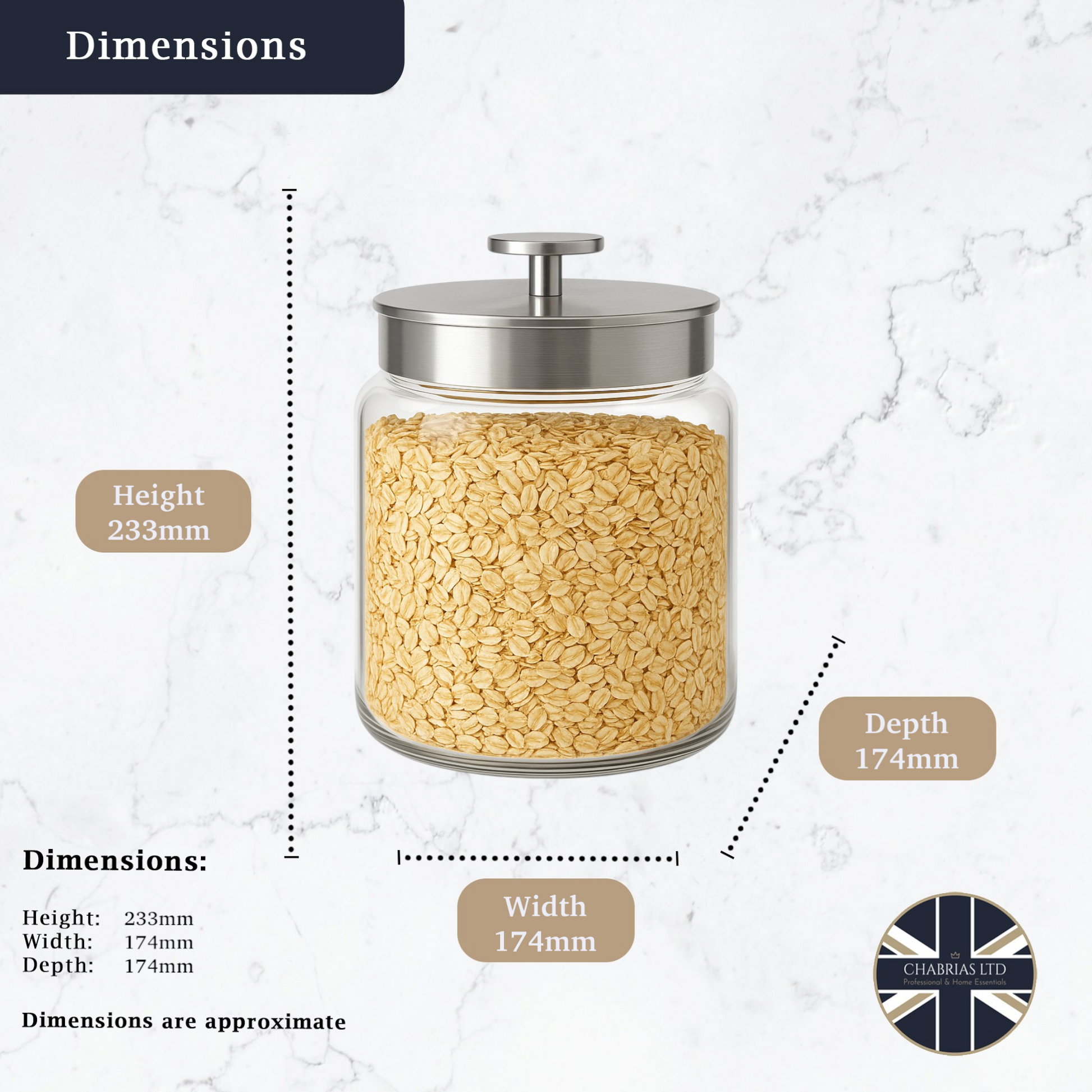 Montana Glass Jar with Brushed Aluminium Sealed Lid, 96oz - Premium Kitchen from Chabrias Ltd - Just £25.99! Shop now at Chabrias Ltd