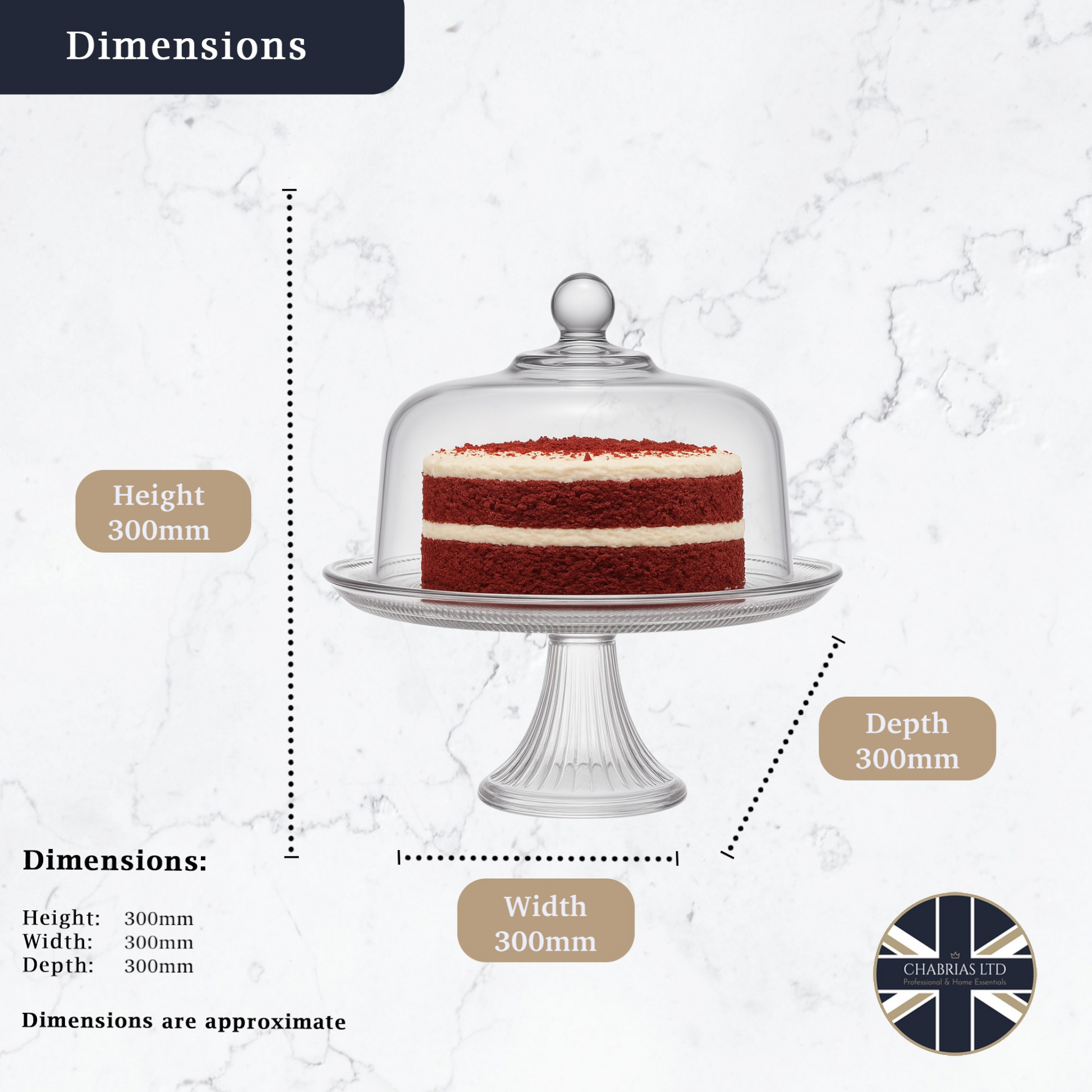 Canton Cake Stand with Dome Plateau with Bell Jar, 12" - Premium Glassware from Chabrias Ltd - Just £44.99! Shop now at Chabrias Ltd