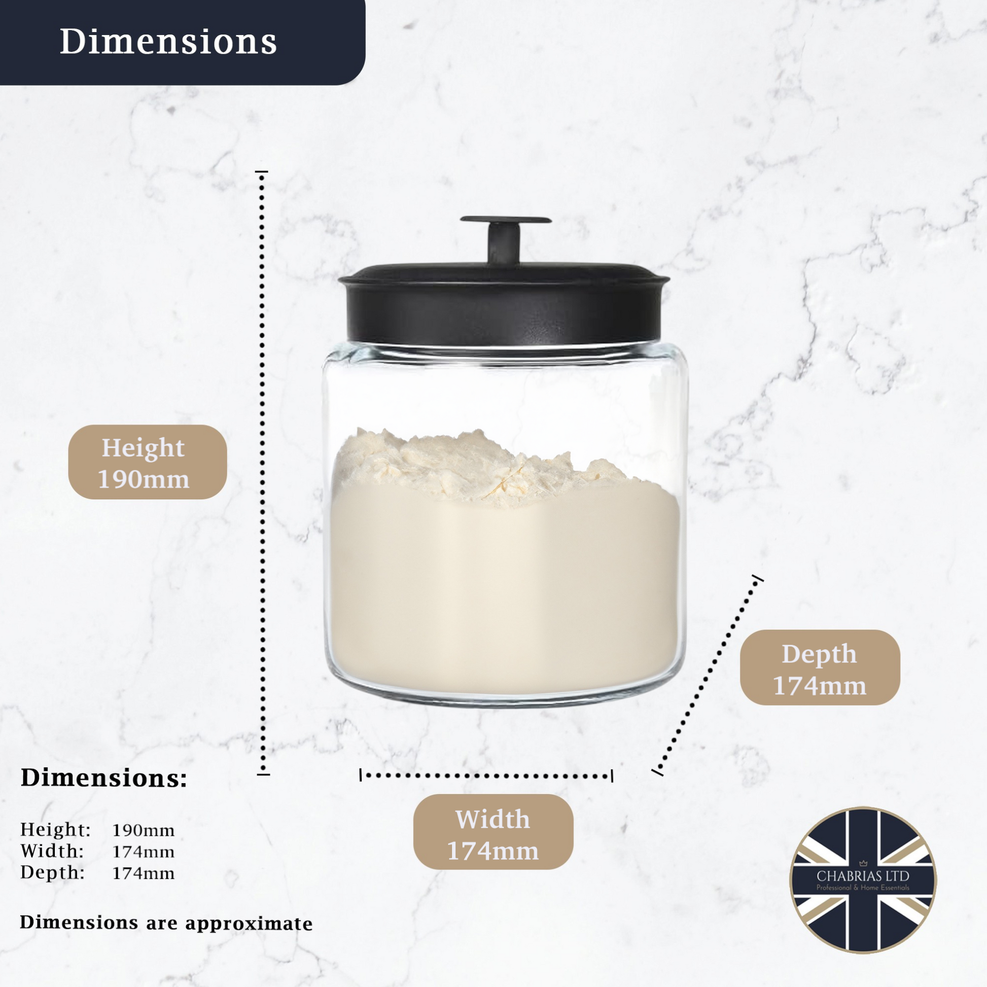 Montana Glass Jar with Matte Black Sealed Lid, 64oz - Premium Home from Chabrias Ltd - Just £18.99! Shop now at Chabrias Ltd