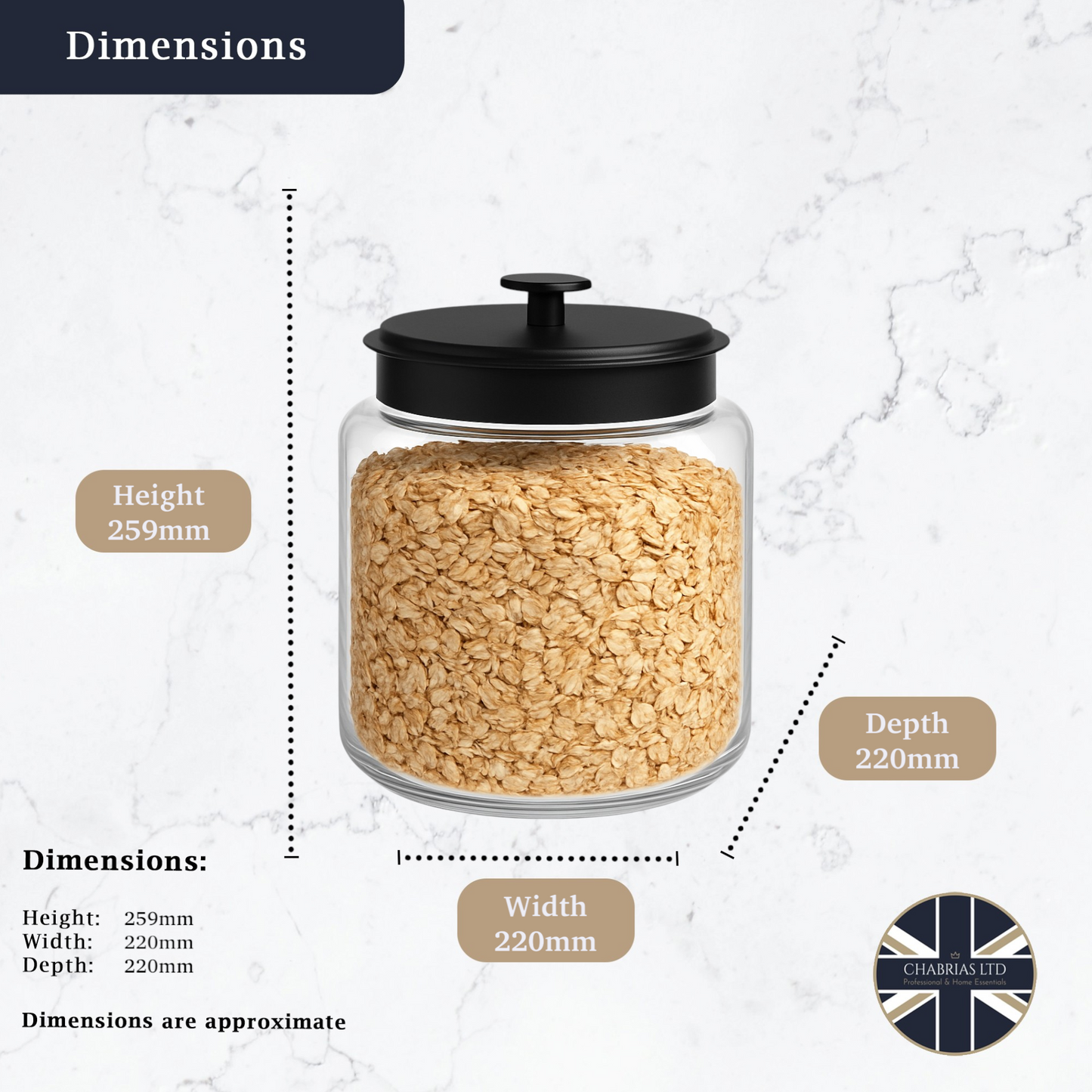 Montana Jar with Black Metal Lid, 1.5 Gallon - Premium Home from Chabrias Ltd - Just £29.99! Shop now at Chabrias Ltd