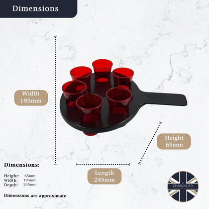 6-Hole Black Shot Glass Holder, With 6 Red Shot Glasses - Premium Kitchen from Chabrias Ltd - Just £9.99! Shop now at Chabrias Ltd