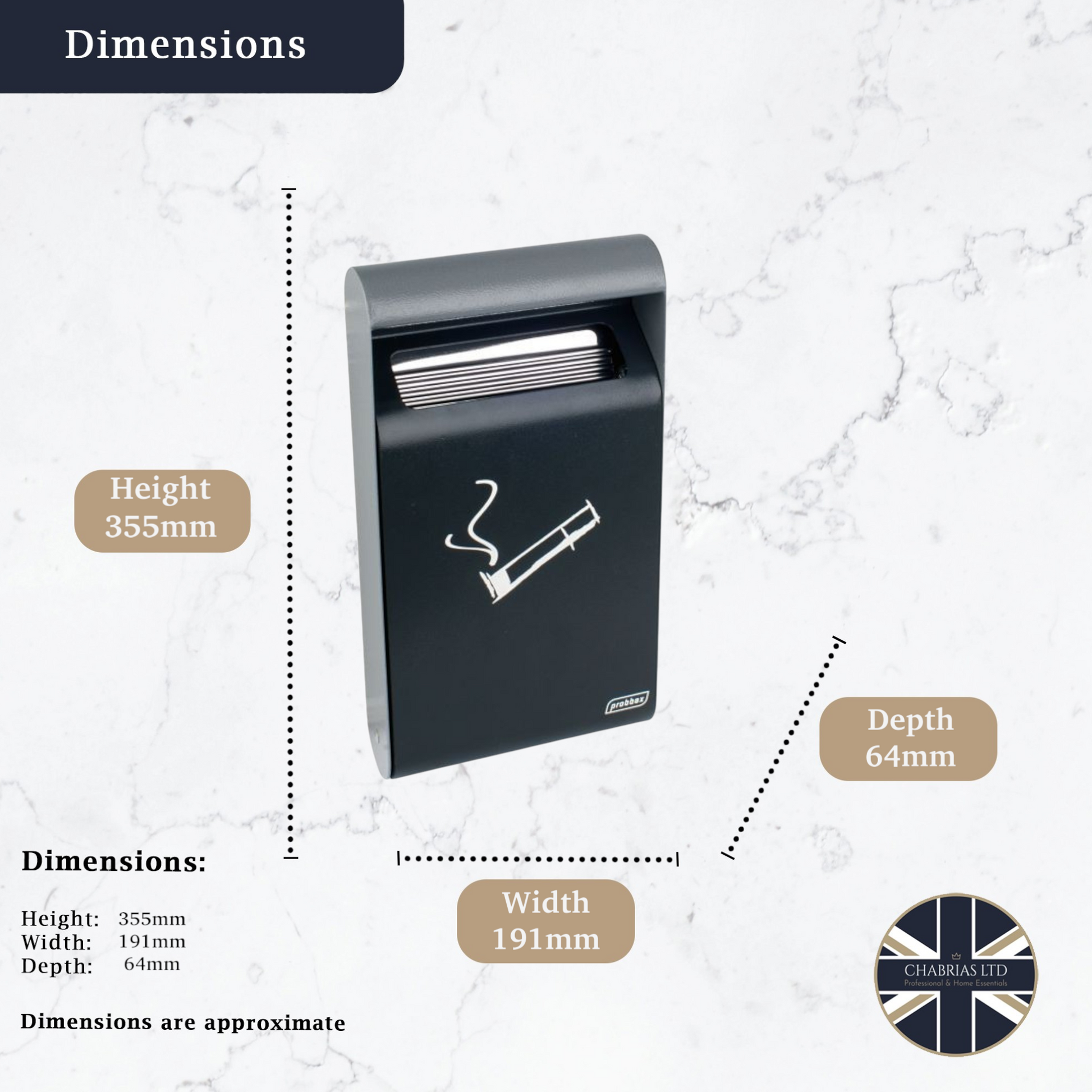Wall-Mounted Ashtray, Stainless Steel Black, 3L - Premium Home from Probbax - Just £54.99! Shop now at Chabrias Ltd