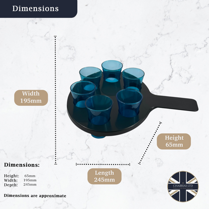 6-Hole Black Shot Glass Holder, With 6 Blue Shot Glasses - Premium Kitchen from Chabrias Ltd - Just £9.99! Shop now at Chabrias Ltd