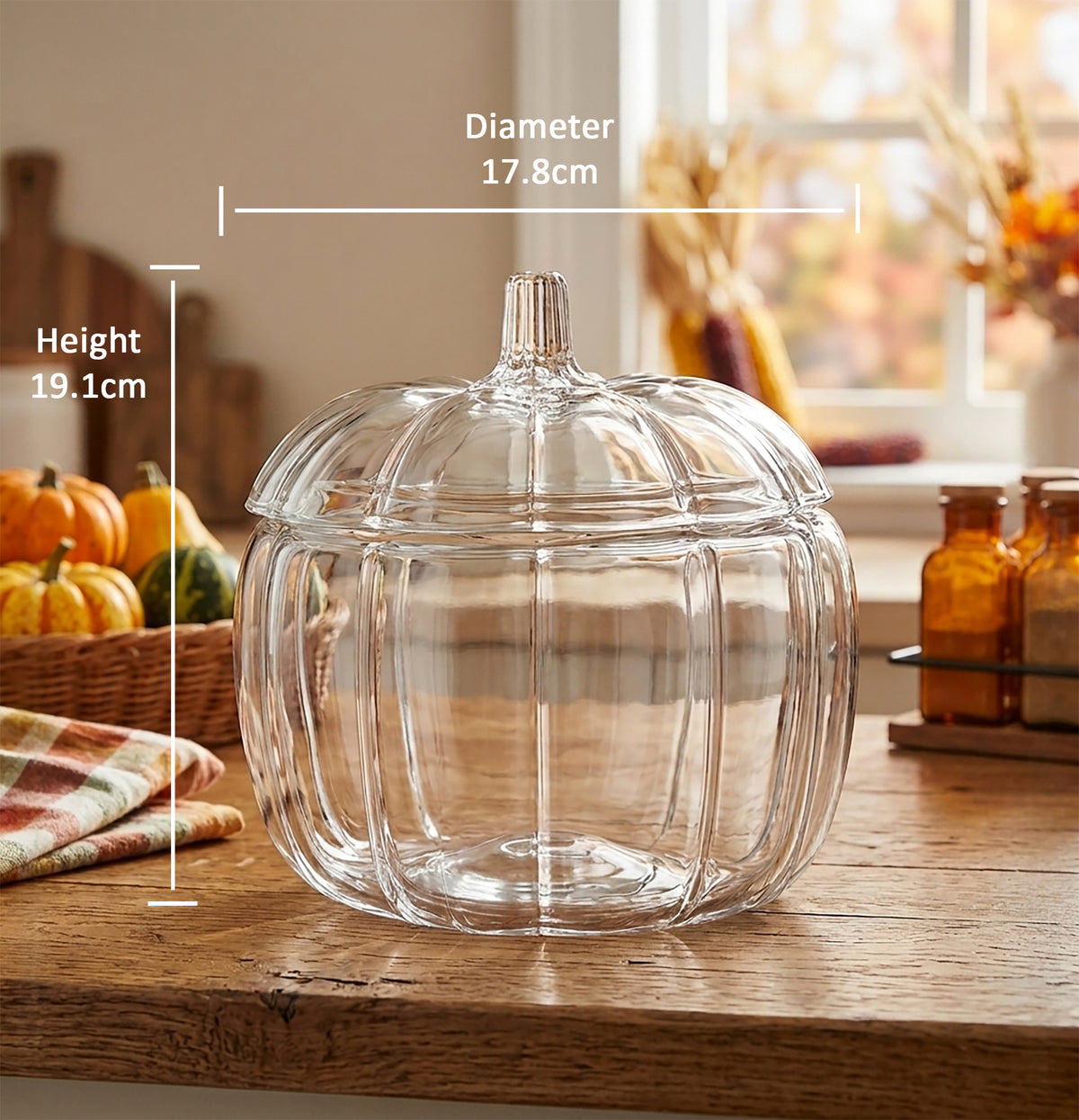 2L Clear Glass Pumpkin Jar with Lid  Halloween Sweet & Biscuit Jar