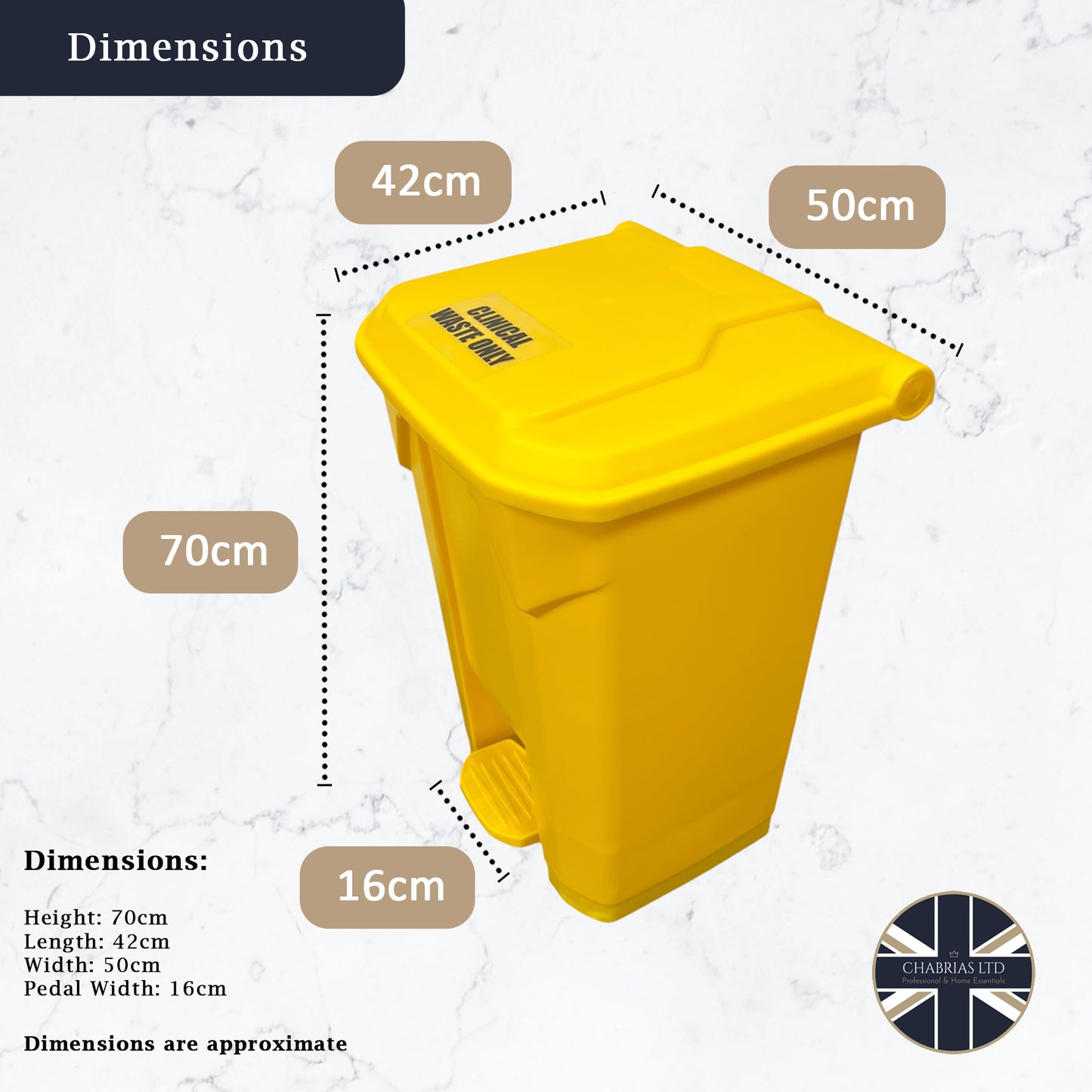 80 Litre Yellow Clinical Waste Step-on Pedal Bin - Hands-Free Waste Bin for Hospitals, Clinics & Care Home