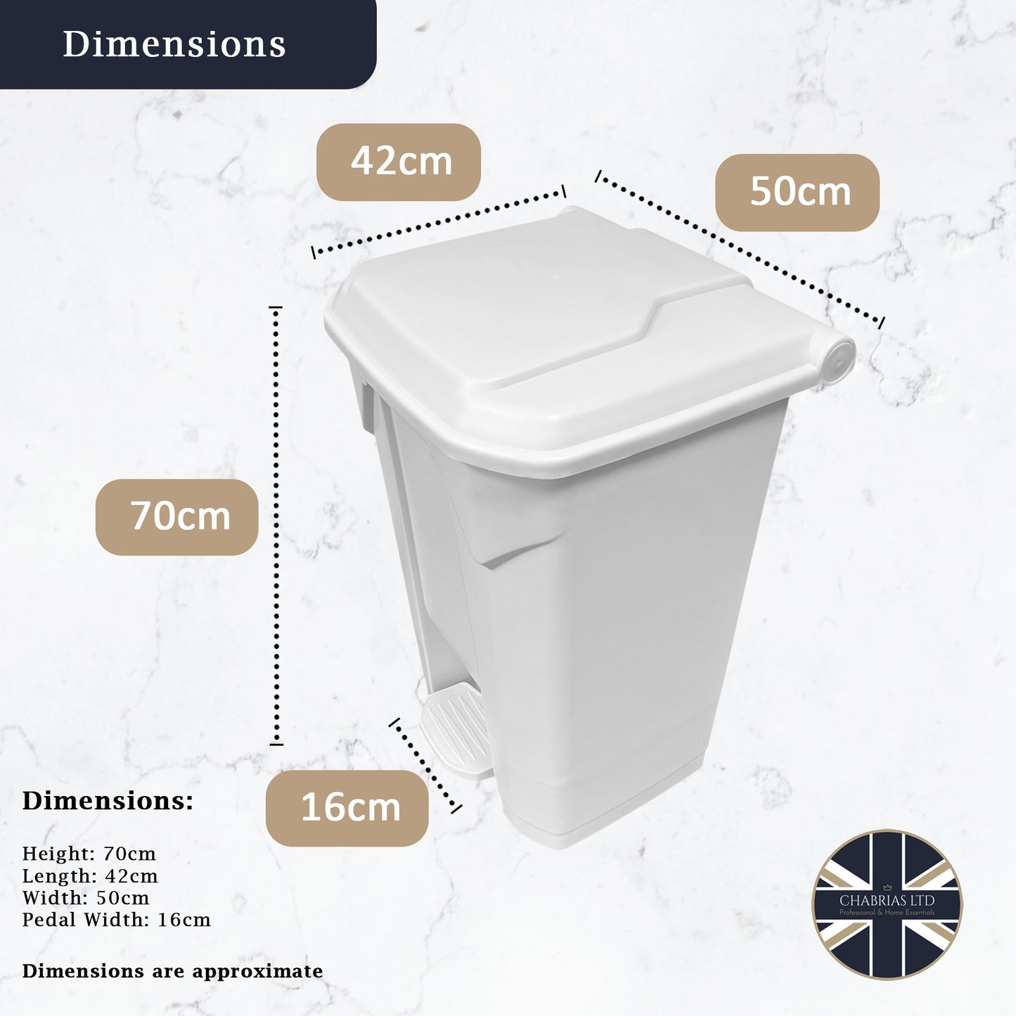 80 Litre White Step-on Pedal Bin - Hands-Free Waste Bin for Kitchen, Office, Healthcare & Commercial Use