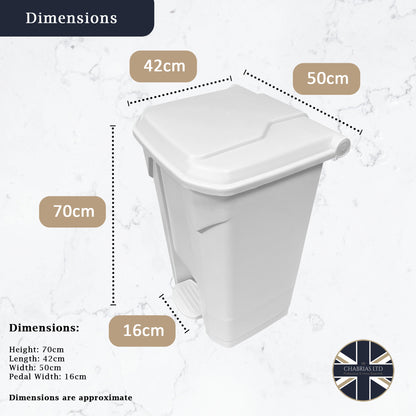 80 Litre White Step-on Pedal Bin - Hands-Free Waste Bin for Kitchen, Office, Healthcare & Commercial Use