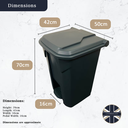 Black bin with dimensions labeled on a light gray background
